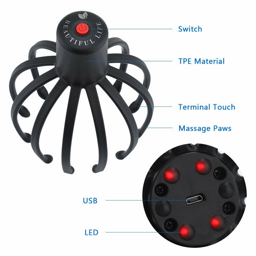 Electric Octopus Claw Scalp Massager – USB Rechargeable Stress Relief