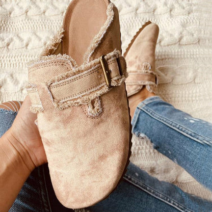Women's Vintage Canvas Loafer Clogs – Flat Heel Round Toe