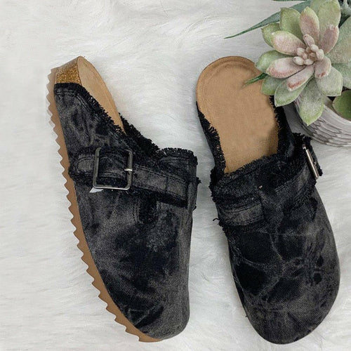 Women's Vintage Canvas Loafer Clogs – Flat Heel Round Toe