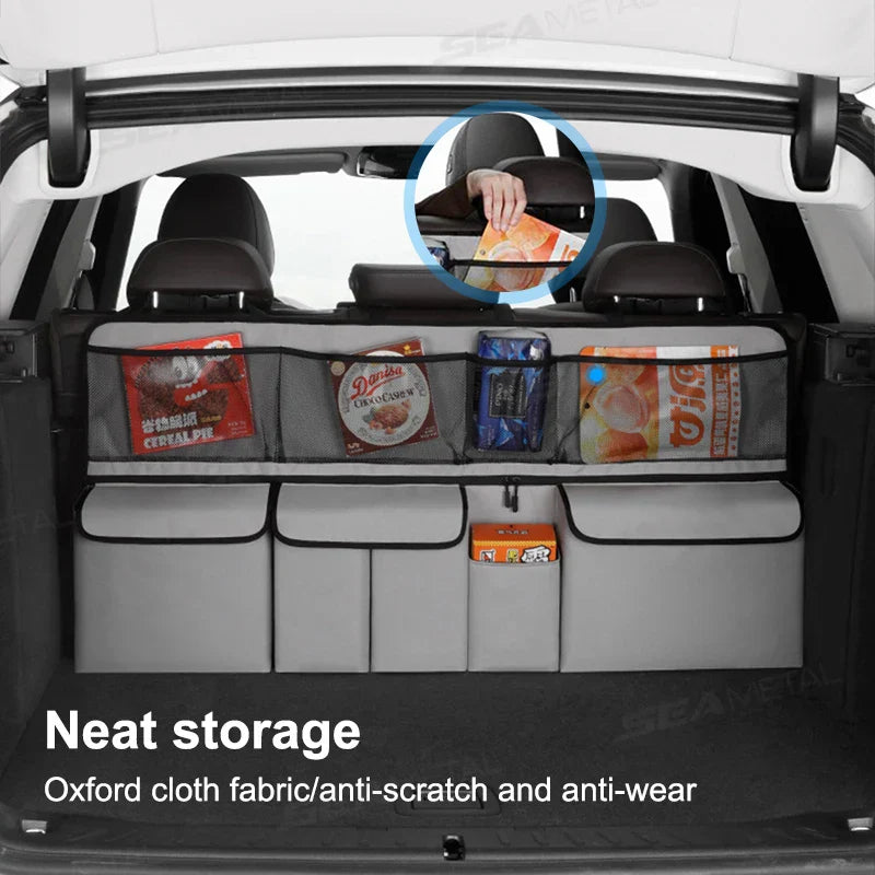 9-Pocket Car Seat Back Organizer Wear-Resistant Oxford Cloth Gray-1