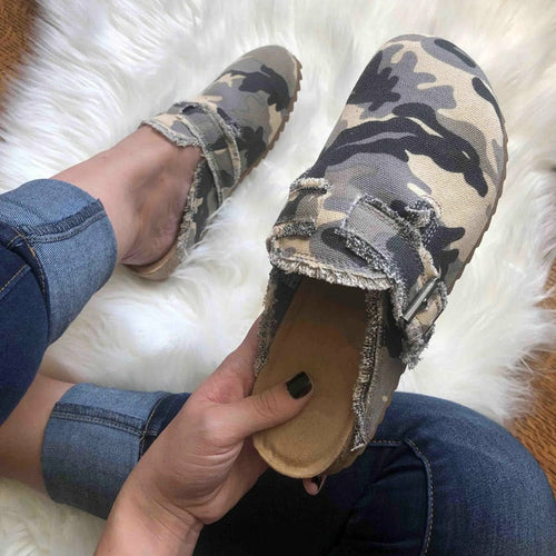 Women's Vintage Canvas Loafer Clogs – Flat Heel Round Toe