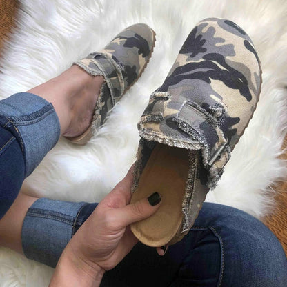 Women's Vintage Canvas Loafer Clogs – Flat Heel Round Toe