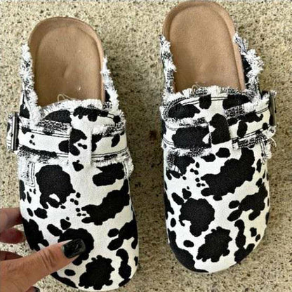 Women's Vintage Canvas Loafer Clogs – Flat Heel Round Toe
