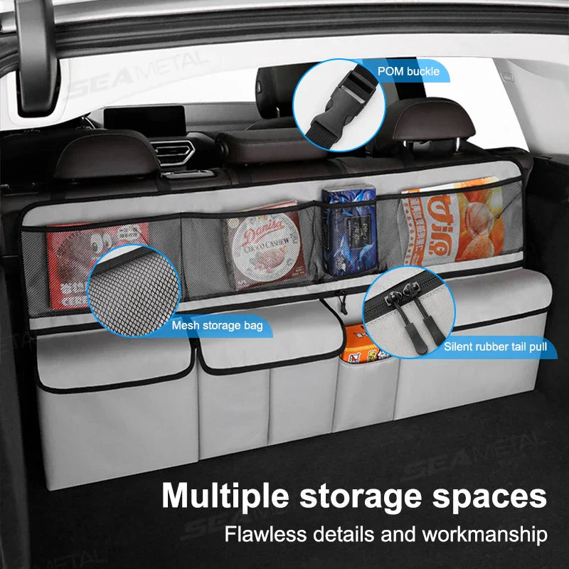 9-Pocket Car Seat Back Organizer Wear-Resistant Oxford Cloth Gray-2