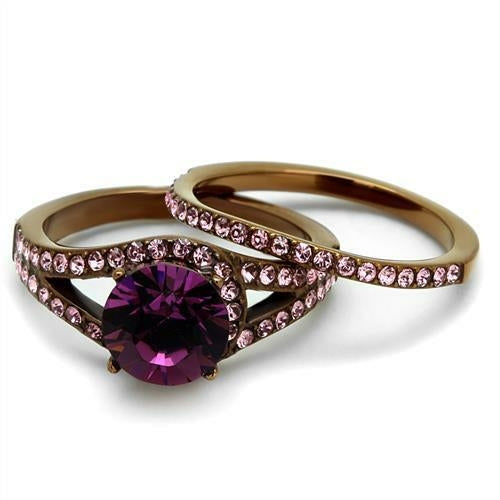 IP Coffee Light Stainless Steel Ring with Top Grade Crystal (TK2745)