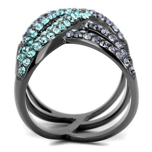 IP Light Black Stainless Steel Ring with Top Grade Crystal (TK2766)
