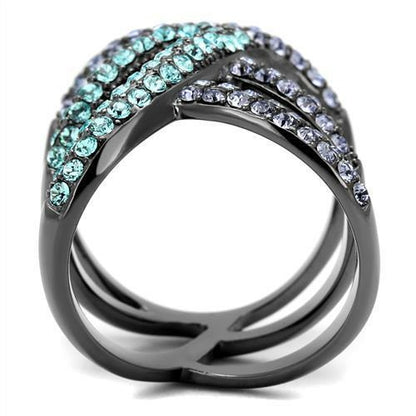 IP Light Black Stainless Steel Ring with Top Grade Crystal (TK2766)