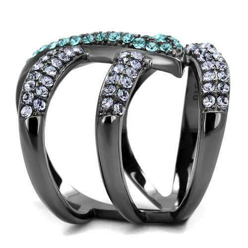 IP Light Black Stainless Steel Ring with Top Grade Crystal (TK2766)