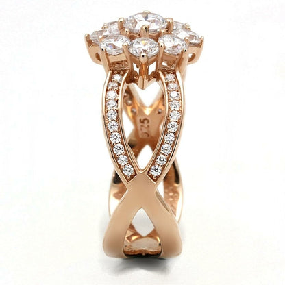 Rose Gold 925 Sterling Silver Ring with AAA CZ – Clear (TS586)