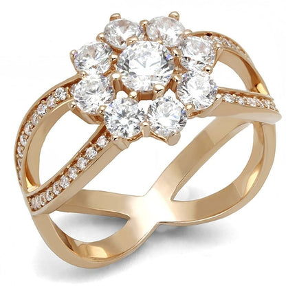Rose Gold 925 Sterling Silver Ring with AAA CZ – Clear (TS586)