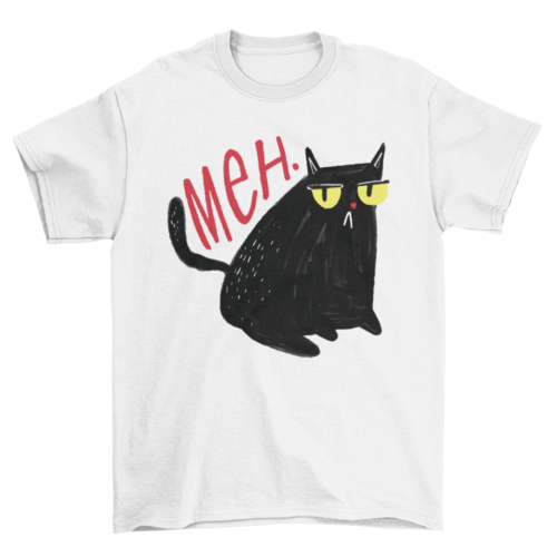 Funny Unimpressed Black Cat "Meh" Graphic T-Shirt