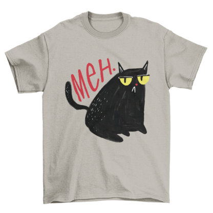 Funny Unimpressed Black Cat "Meh" Graphic T-Shirt