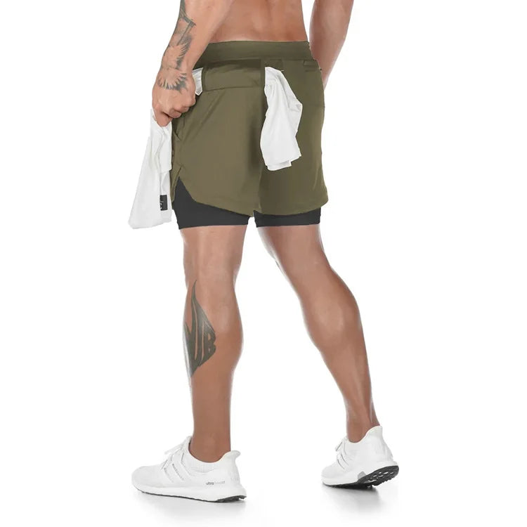 Men's 2-in-1 Camo Running Shorts – Quick-Dry Gym Training Shorts