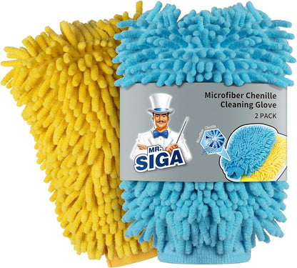 Premium Microfiber Car Wash Mitts, Set of 2, Blue and Yellow
