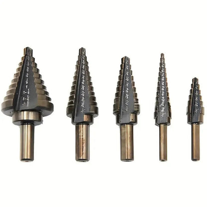 5-Piece High-Speed Step Drill Bit Set – Triangular Shank, Baked Finish