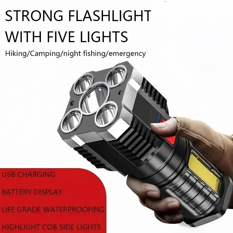 Rechargeable High-Power Flashlight with Side Light – 3 Modes