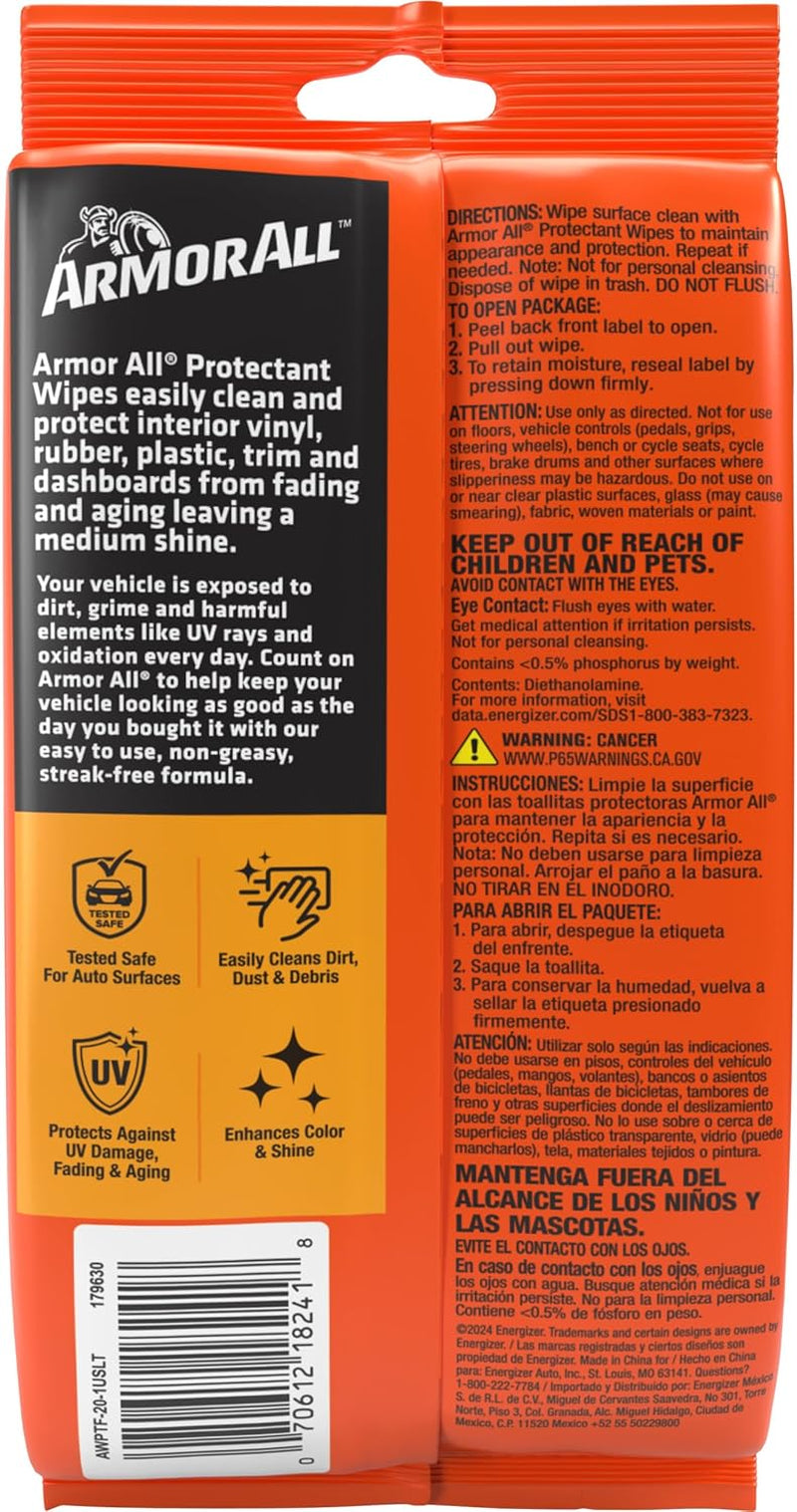 Interior Car Protectant Wipes with UV Protection, 60 Count