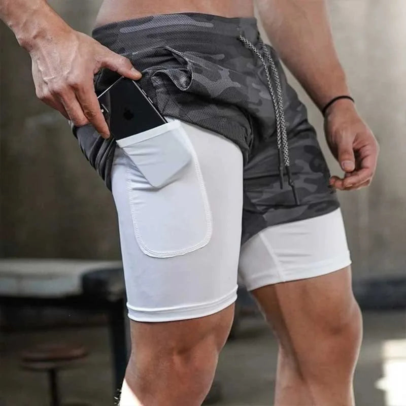 Men's 2-in-1 Camo Running Shorts – Quick-Dry Gym Training Shorts