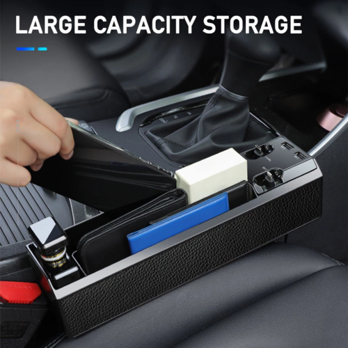 Car Seat Gap Organizer with Built-In Charger Cable – Side Storage Box