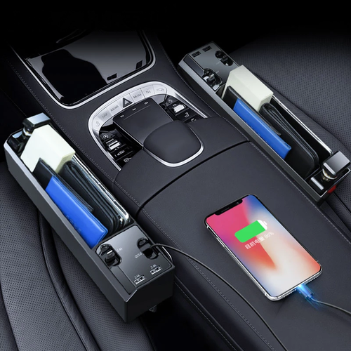 Car Seat Gap Organizer with Built-In Charger Cable – Side Storage Box