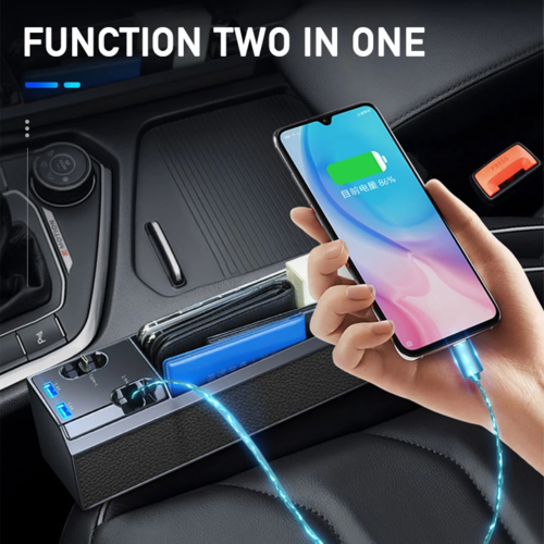 Car Seat Gap Organizer with Built-In Charger Cable – Side Storage Box
