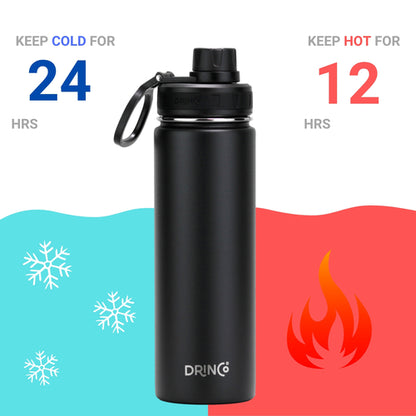 DRINCO® 22oz Stainless Steel Sport Water Bottle – Black, Double-Walled Insulated