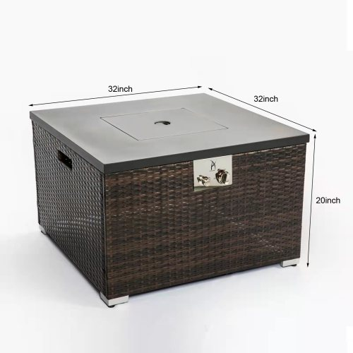 Outdoor Gas Fire Pit Table – Square Dark Brown Wicker