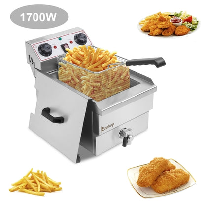 1.7KW Stainless Steel Deep Fryer – 11.8L Single Tank with Faucet