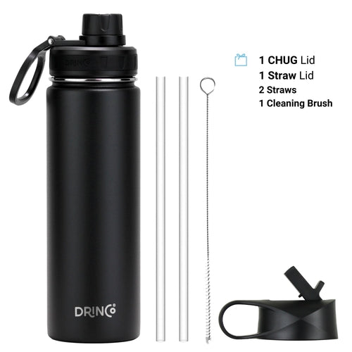 DRINCO® 22oz Stainless Steel Sport Water Bottle – Black, Double-Walled Insulated