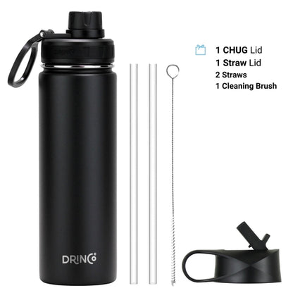 DRINCO® 22oz Stainless Steel Sport Water Bottle – Black, Double-Walled Insulated