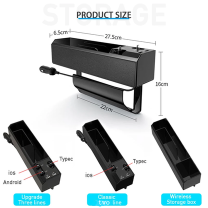 Car Seat Gap Organizer with Built-In Charger Cable – Side Storage Box