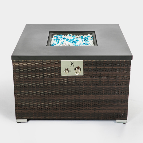 Outdoor Gas Fire Pit Table – Square Dark Brown Wicker