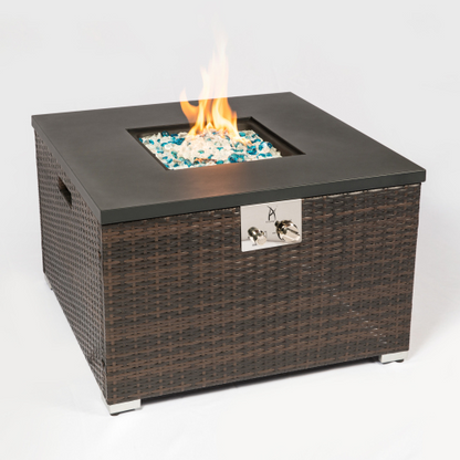 Outdoor Gas Fire Pit Table – Square Dark Brown Wicker