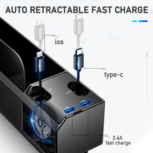 Car Seat Gap Organizer with Built-In Charger Cable – Side Storage Box