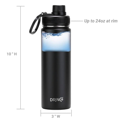 DRINCO® 22oz Stainless Steel Sport Water Bottle – Black, Double-Walled Insulated