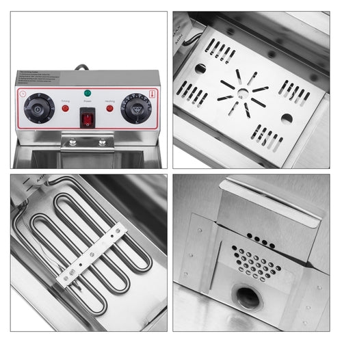 1.7KW Stainless Steel Deep Fryer – 11.8L Single Tank with Faucet