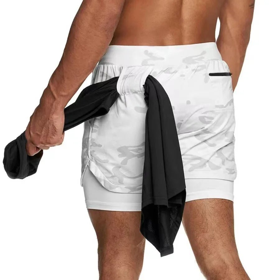 Men's 2-in-1 Camo Running Shorts – Quick-Dry Gym Training Shorts
