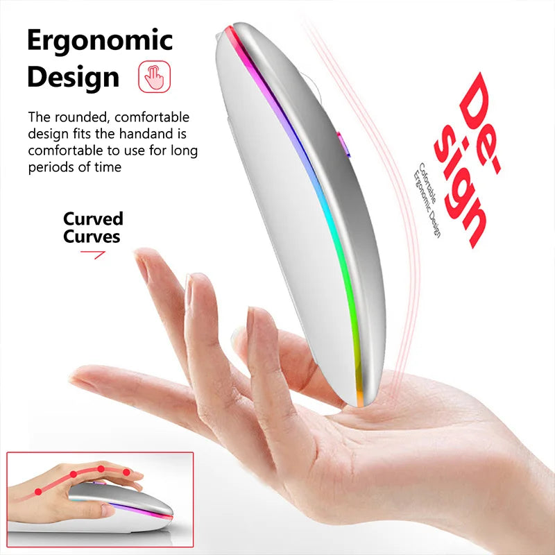 Wireless Mouse for Laptop PC Bluetooth RGB Rechargeable Mouses Wireless Computer Silent Mice LED Backlit Ergonomic Gaming Mouse