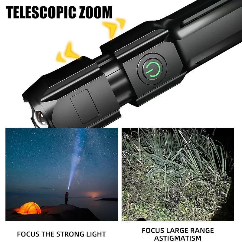 100,000 Lumen Rechargeable LED Flashlight – Waterproof Zoom Torch