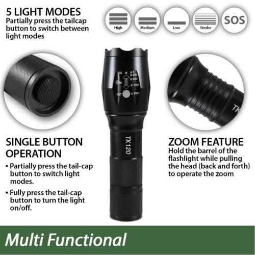 EcoGear FX TK120 LED Tactical Flashlight with Strobe – 2-Pack
