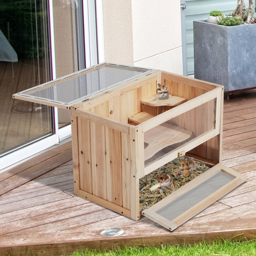 PawHut 2-Level Wooden Hamster Cage – Small Animal Habitat