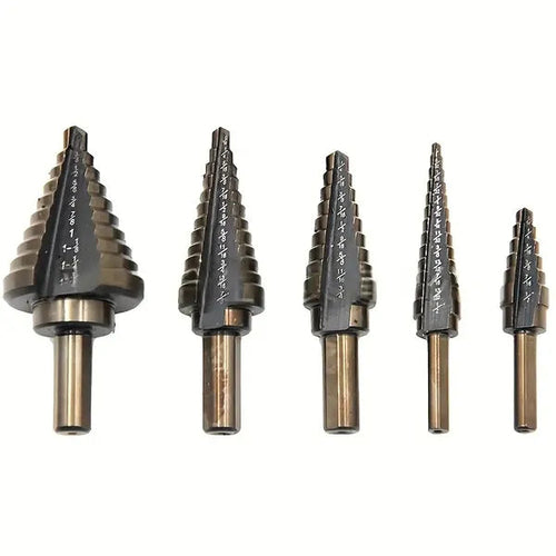 5-Piece High-Speed Step Drill Bit Set – Triangular Shank, Baked Finish