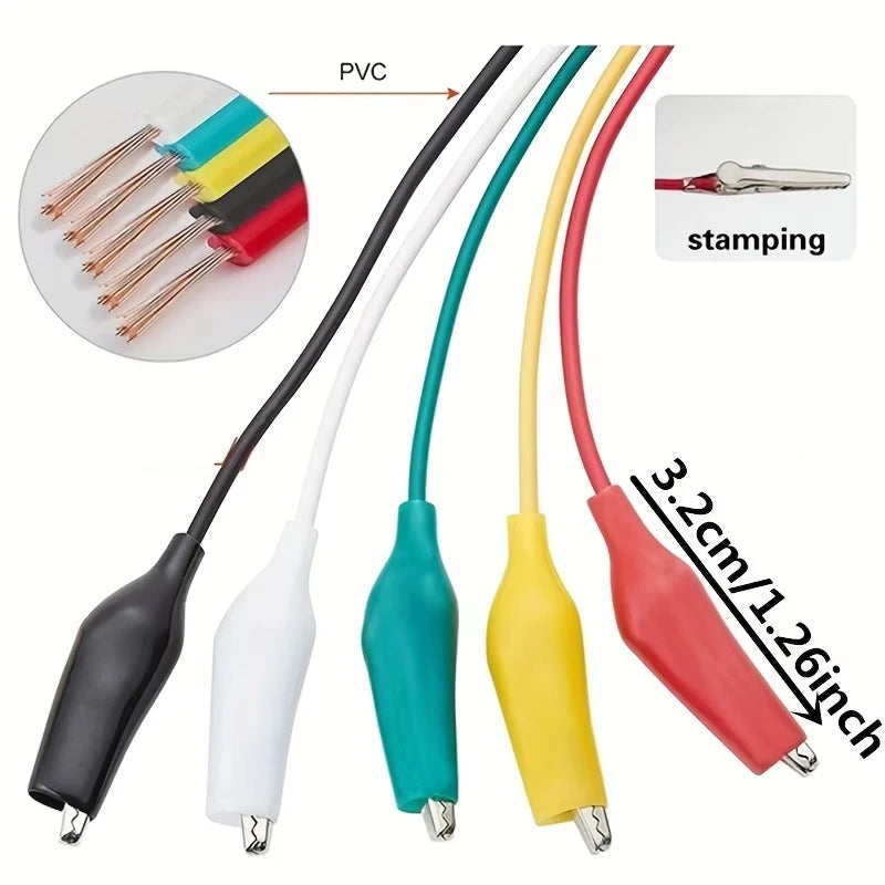 10-Pack Alligator Clip Test Leads – 46cm Double-Ended Crocodile Clips