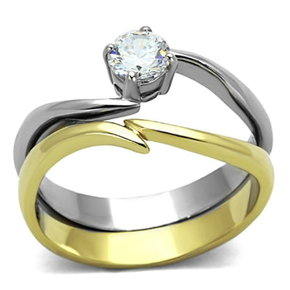 Two-Tone IP Gold Stainless Steel Ring – AAA Grade (TK1092)