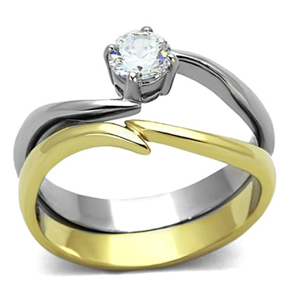 Two-Tone IP Gold Stainless Steel Ring – AAA Grade (TK1092)