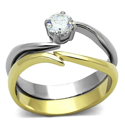Two-Tone IP Gold Stainless Steel Ring – AAA Grade (TK1092)