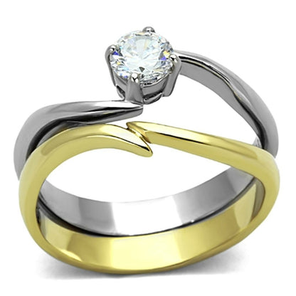 Two-Tone IP Gold Stainless Steel Ring – AAA Grade (TK1092)