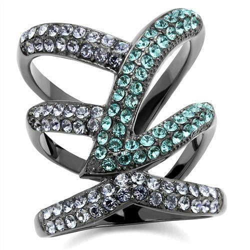 IP Light Black Stainless Steel Ring with Top Grade Crystal (TK2766)