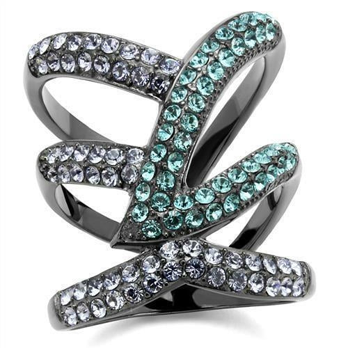 IP Light Black Stainless Steel Ring with Top Grade Crystal (TK2766)