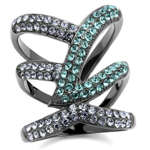 IP Light Black Stainless Steel Ring with Top Grade Crystal (TK2766)